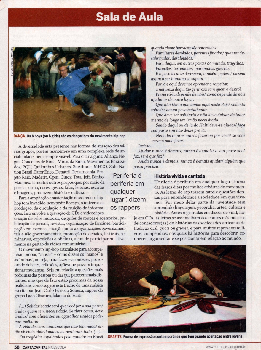 Revista Carta Capital - Música Solidariedade -  Lado Obscuro - representando o comitê pró-Haiti e citando as realidades vividas no Haiti.